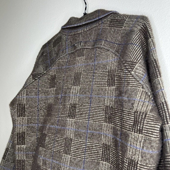 Cyrus Knits Brown & Blue Glen Plaid Collared Peacoat Sweater Jacket Sz S - Picture 11 of 11